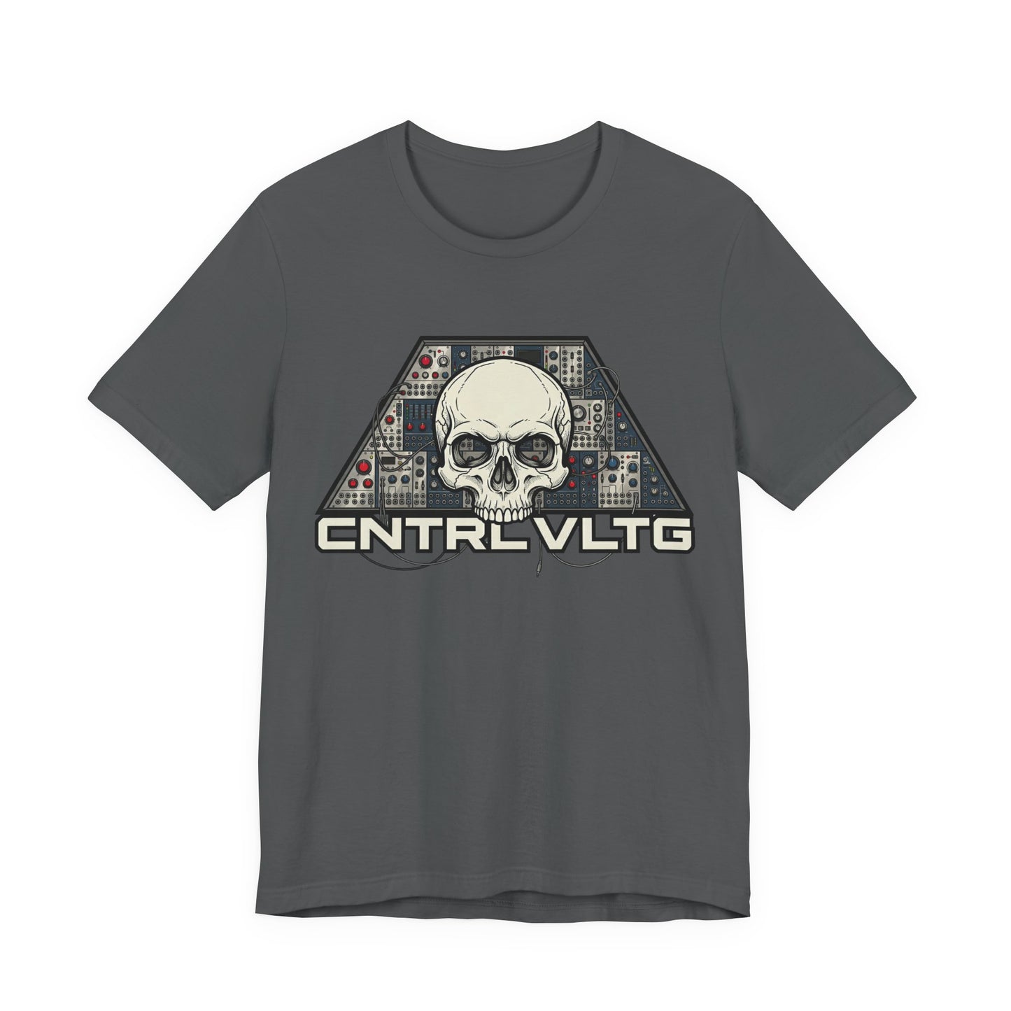 CV Control Voltage - TriBase White - Skull Modular Analog Synth Console Tee — “CNTRL VLTG” Retro Electronic Music T-Shirt