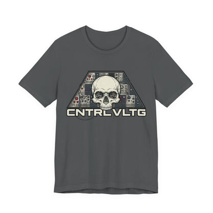 CV Control Voltage - TriBase White - Skull Modular Analog Synth Console Tee — “CNTRL VLTG” Retro Electronic Music T-Shirt