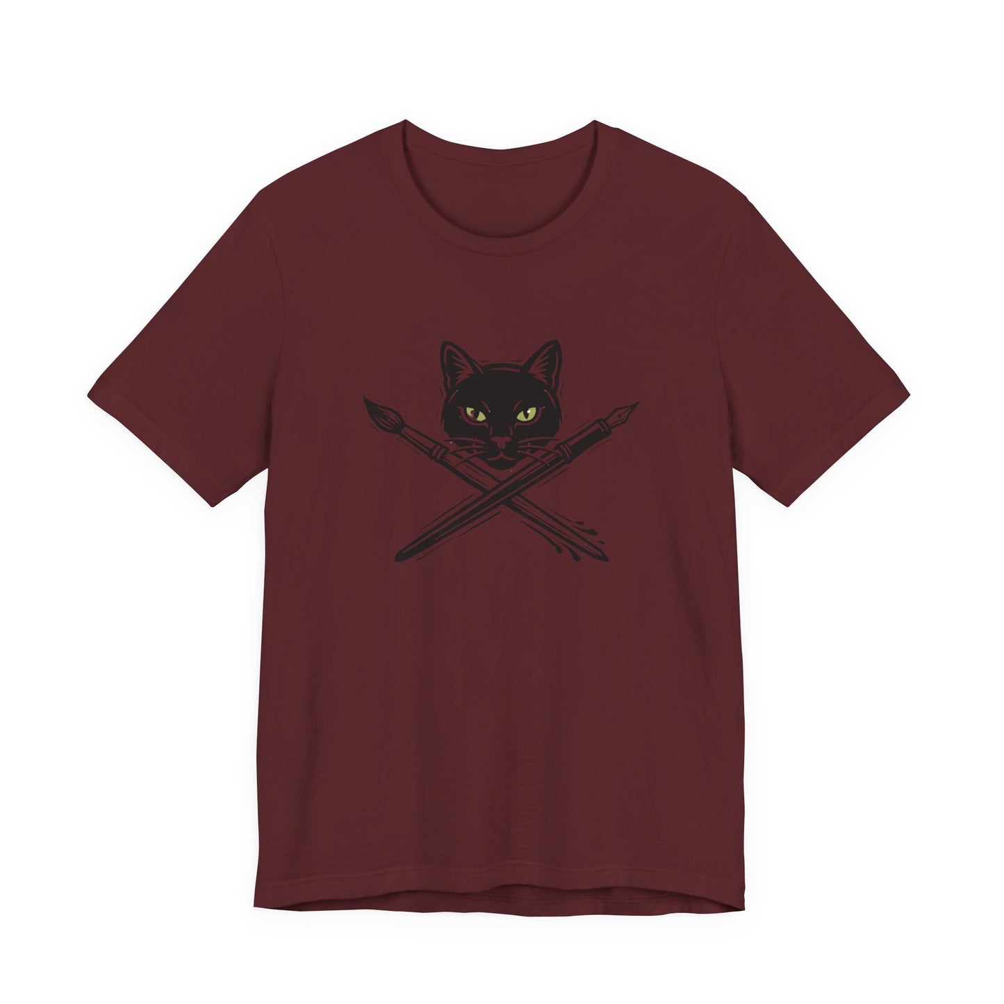 Creative Cat Version 2 - Artist Cat T-Shirt — Black Cat with Crossed Paintbrushes Graphic Tee