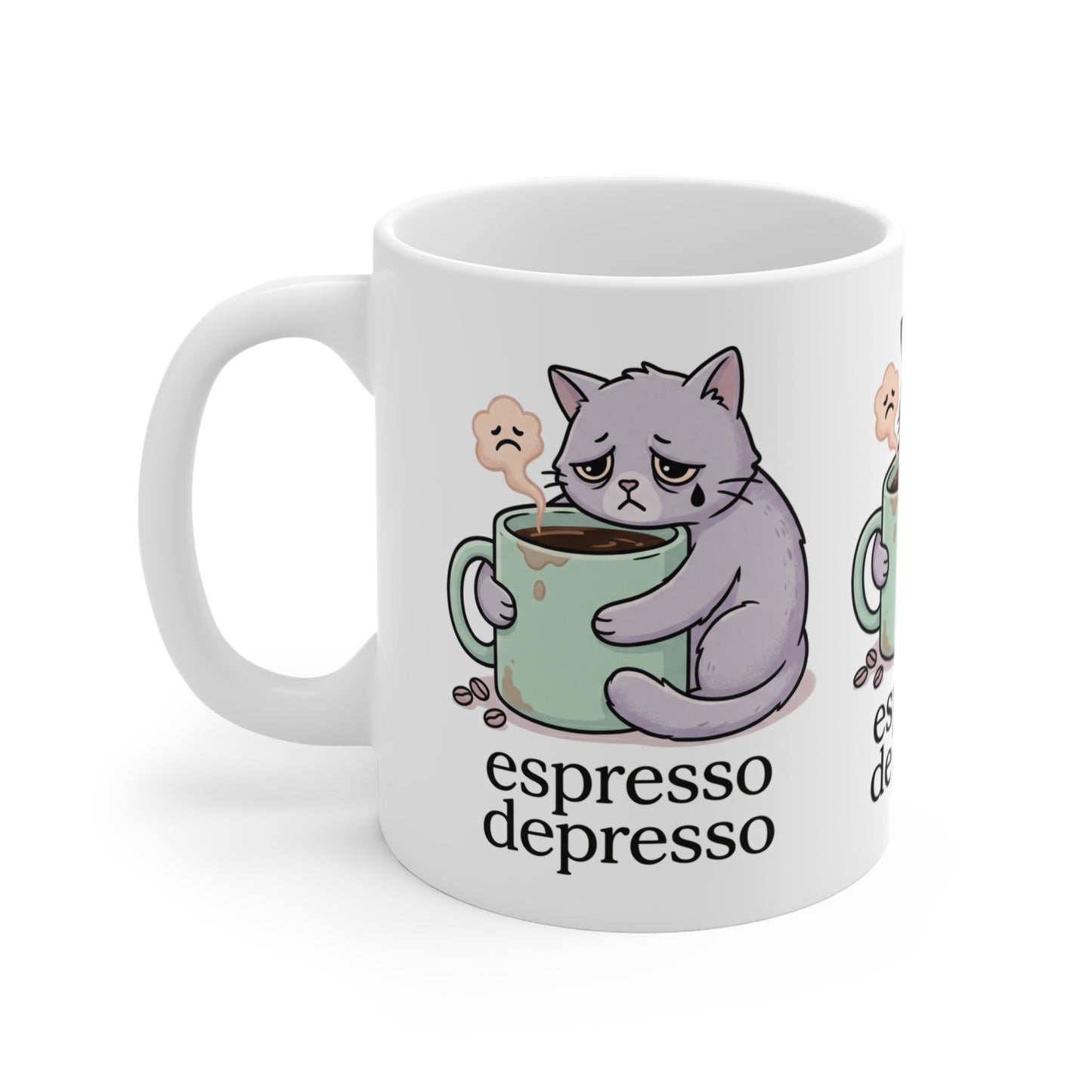 VOID - Espresso Depresso Cat Coffee Mug — Cute Sad Cat 11oz Tea Cup Gift