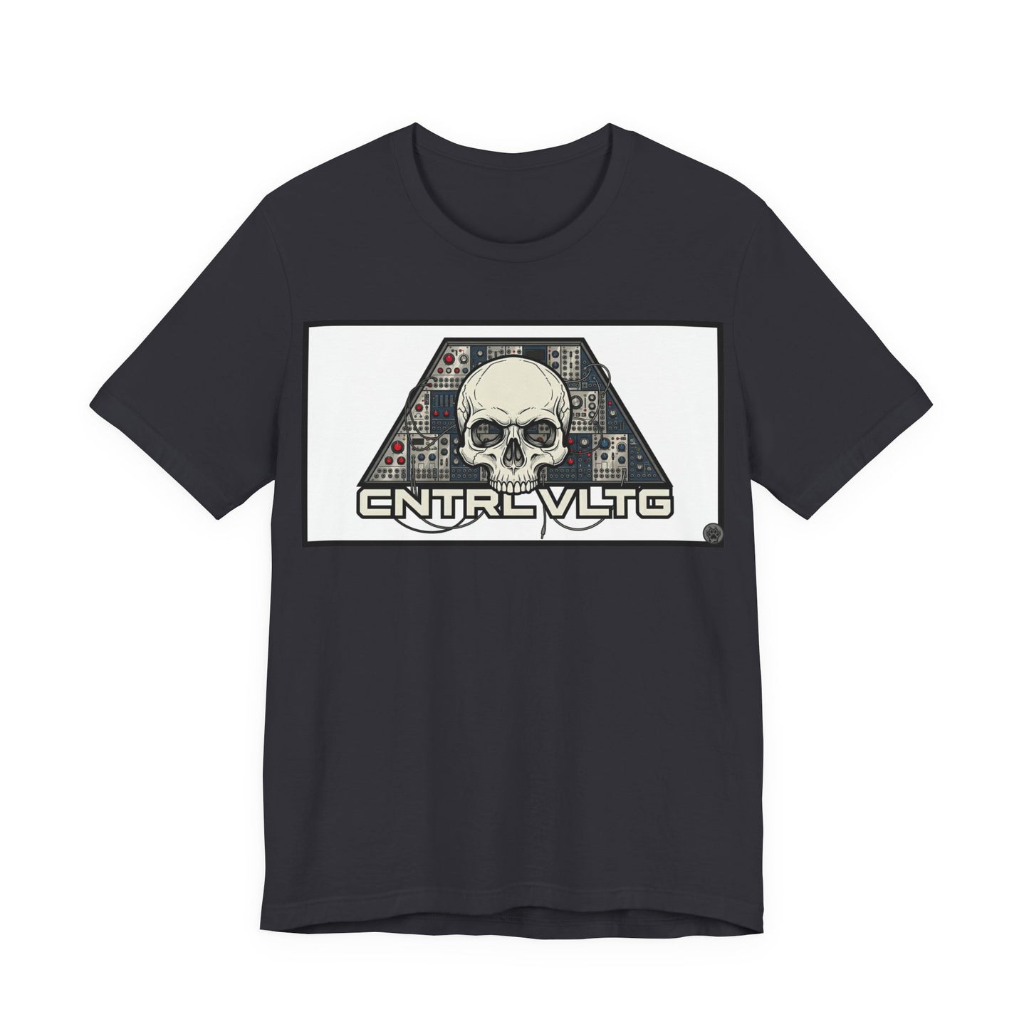 CV Control Voltage = TriBase White - Modular Synth Skull Analog Circuit Tee — “CNTRL VLTG” Retro Tech Graphic T-Shirt