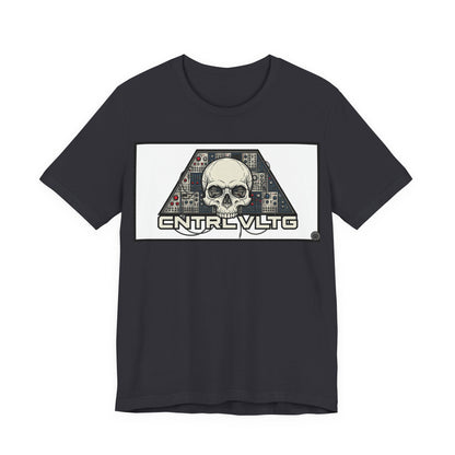 CV Control Voltage = TriBase White - Modular Synth Skull Analog Circuit Tee — “CNTRL VLTG” Retro Tech Graphic T-Shirt