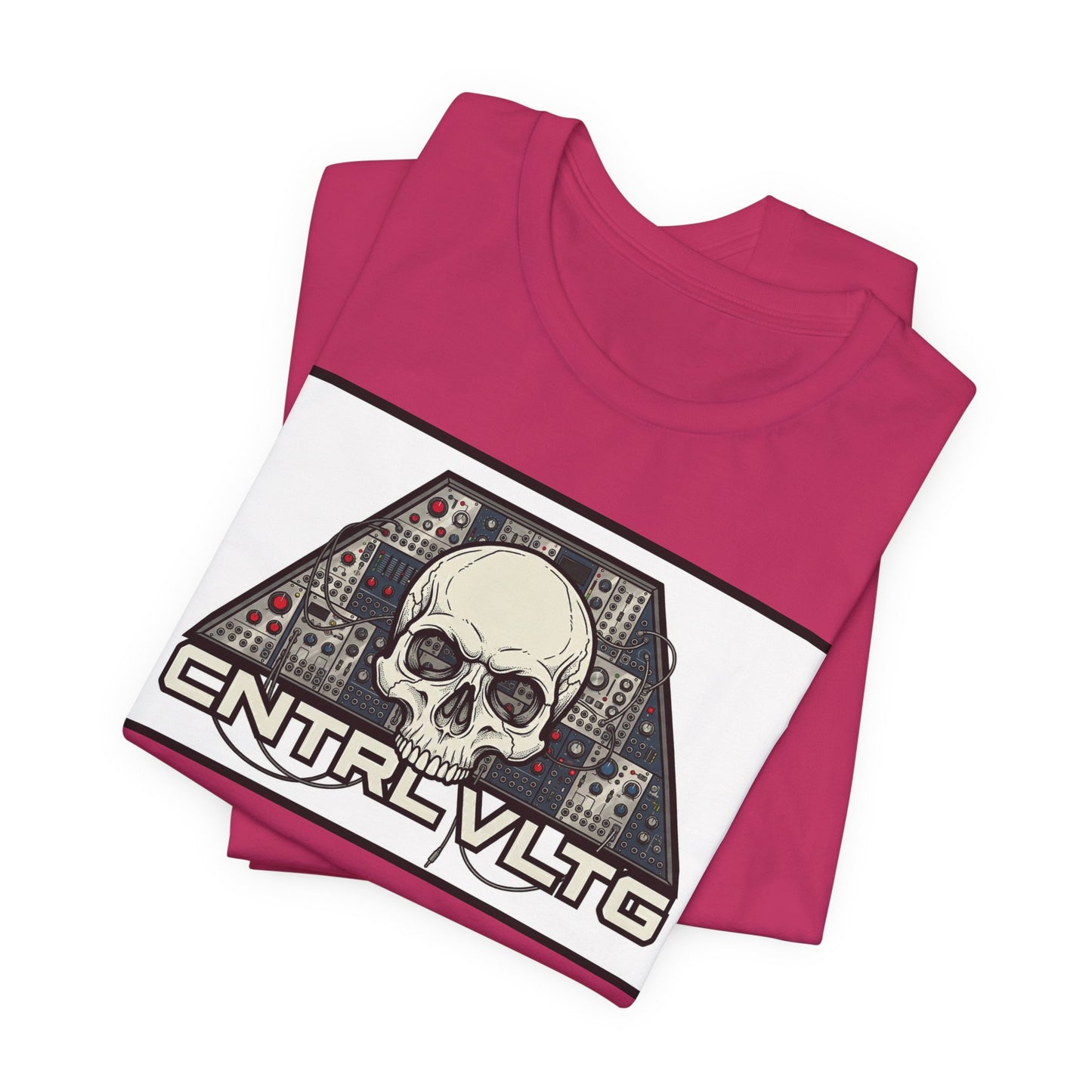 CV Control Voltage = TriBase White - Modular Synth Skull Analog Circuit Tee — “CNTRL VLTG” Retro Tech Graphic T-Shirt