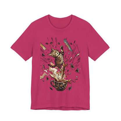 VOID - Cat Jumping Out of Coffee Cup T-Shirt – Exploding Coffee Cat Design