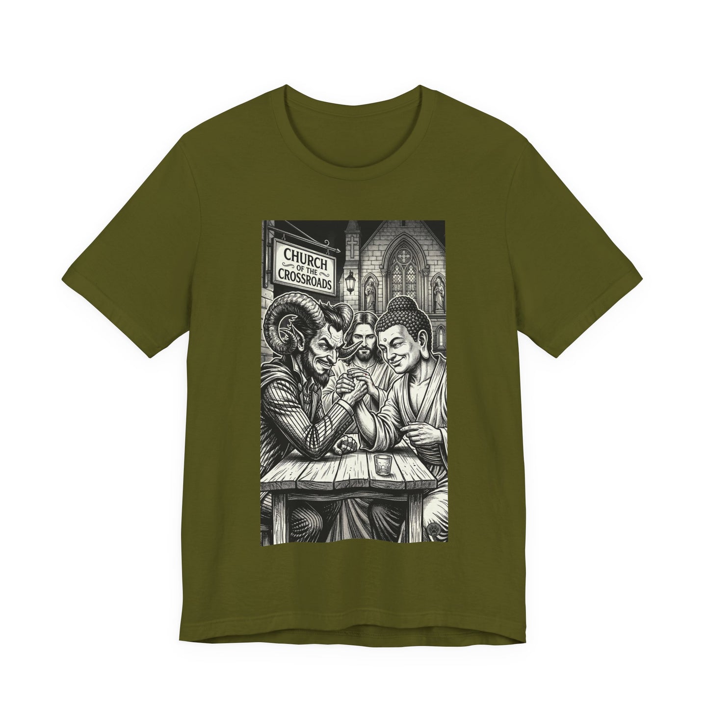 Crossroads T-Shirt — Religious Humor Satirical Arm Wrestling Graphic Tee