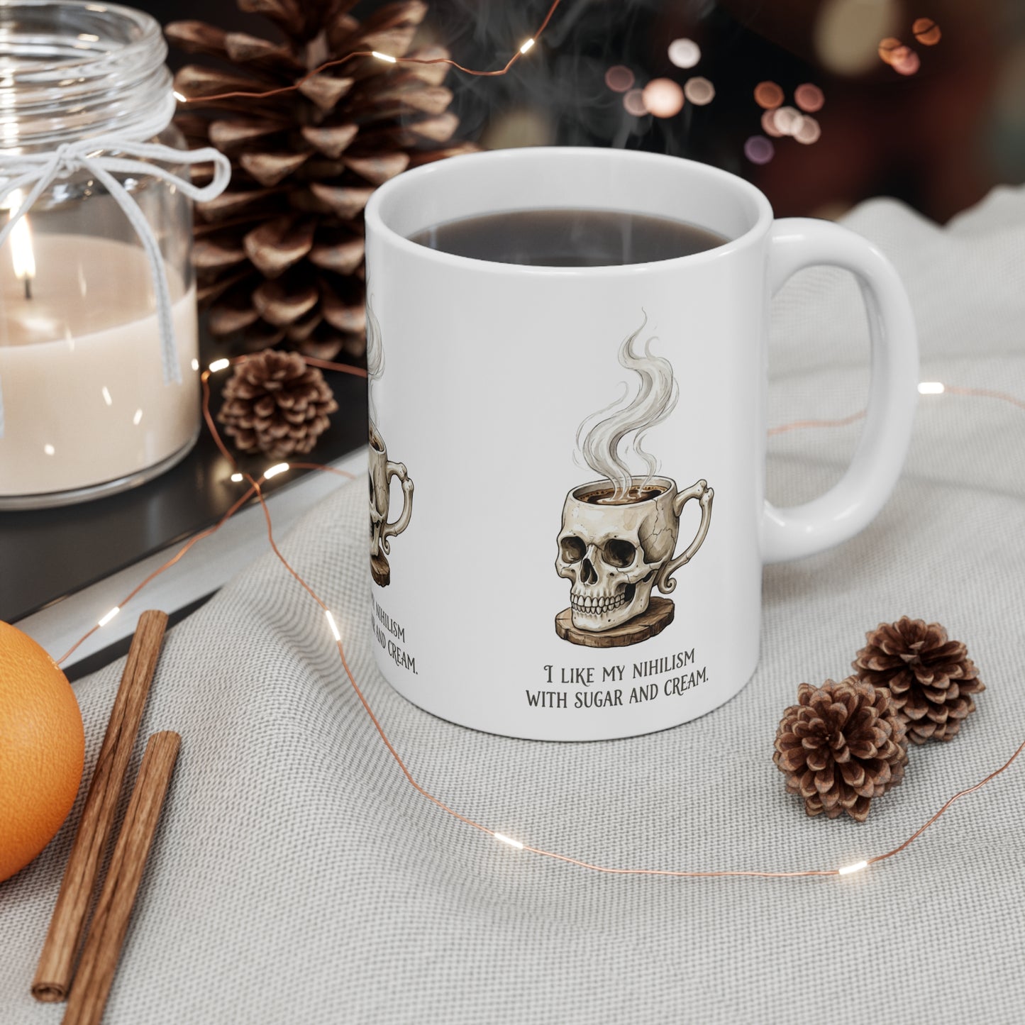 VOID - Skull Coffee Mug — "I Like My Nihilism With Sugar and Cream" 11oz