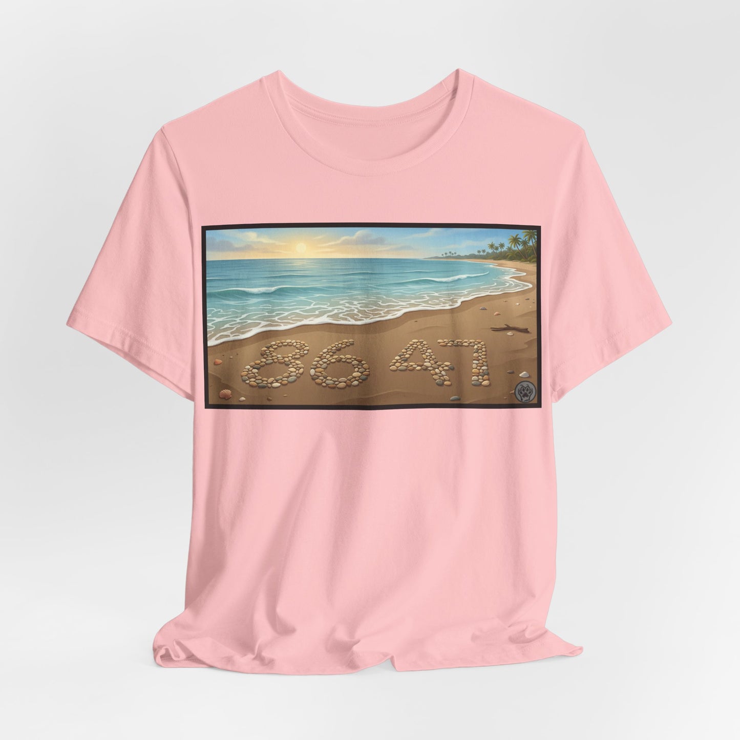 A Nice Day At The Beach - Horizontal V2 - Beach Sunset T-Shirt with '86 47' Sand Art – Coastal Vacation Tee