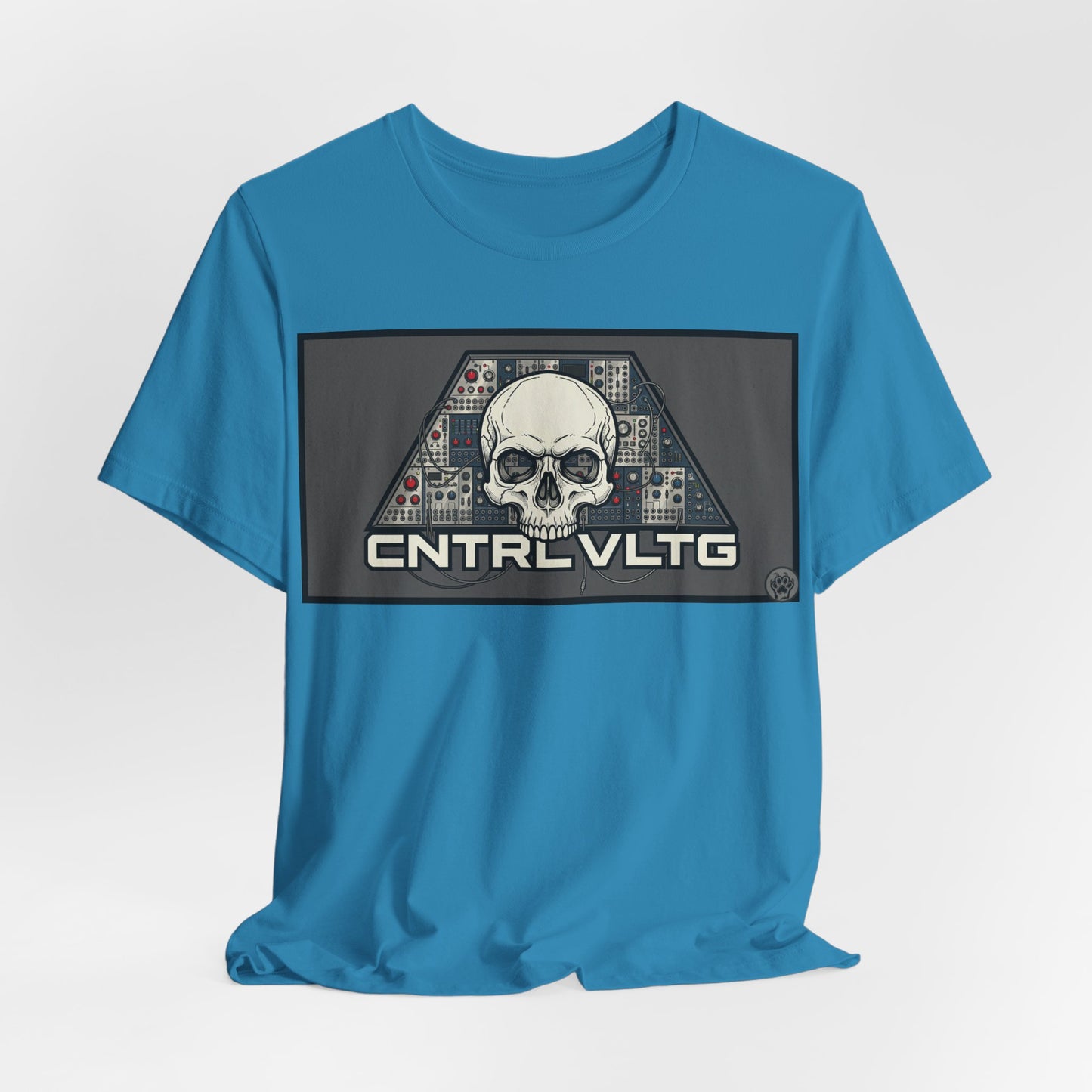 CV Control Voltage - TriBase Grey - Skull Modular Synth Analog Circuit 'CNTRL VLTG' Graphic Tee - Retro Tech Skull T-Shirt
