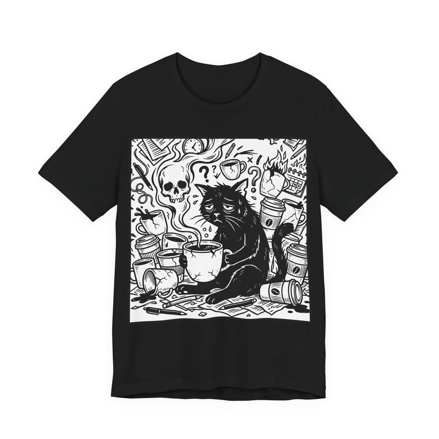 VOID - Overwhelmed (Crop) - Coffee Grunge Black Cat Art Tee