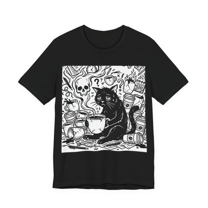 VOID - Overwhelmed (Crop) - Coffee Grunge Black Cat Art Tee