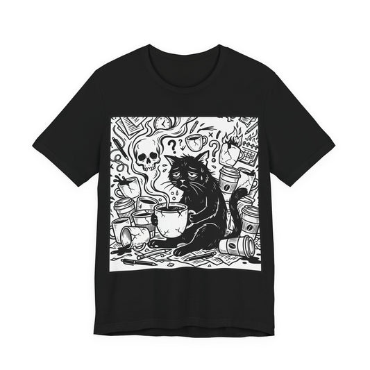 VOID - Overwhelmed (Crop) - Coffee Grunge Black Cat Art Tee