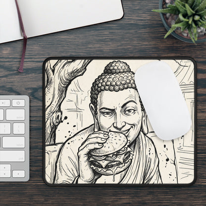 BadBuddha - Cheeseburger - Buddha Eating Burger Gaming Mouse Pad – Quirky Zen Desk Mat