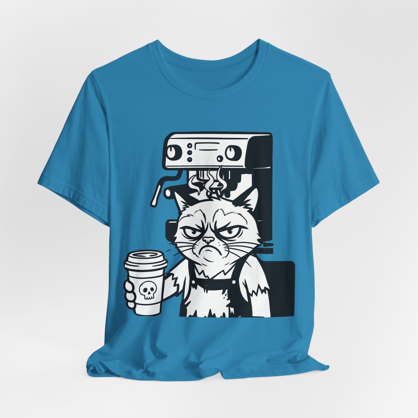 VOID - Annoyed Cat Coffee Tee — Funny Sarcastic Cat Barista Shirt with Coffee & Espresso Machine