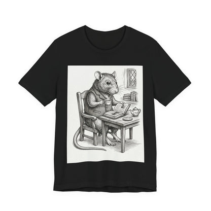 Ratney - "Cup of Tea & A Good Book" - Rodent Scholar T‑Shirt — Vintage Style Illustration of a Reading Rat with Tea