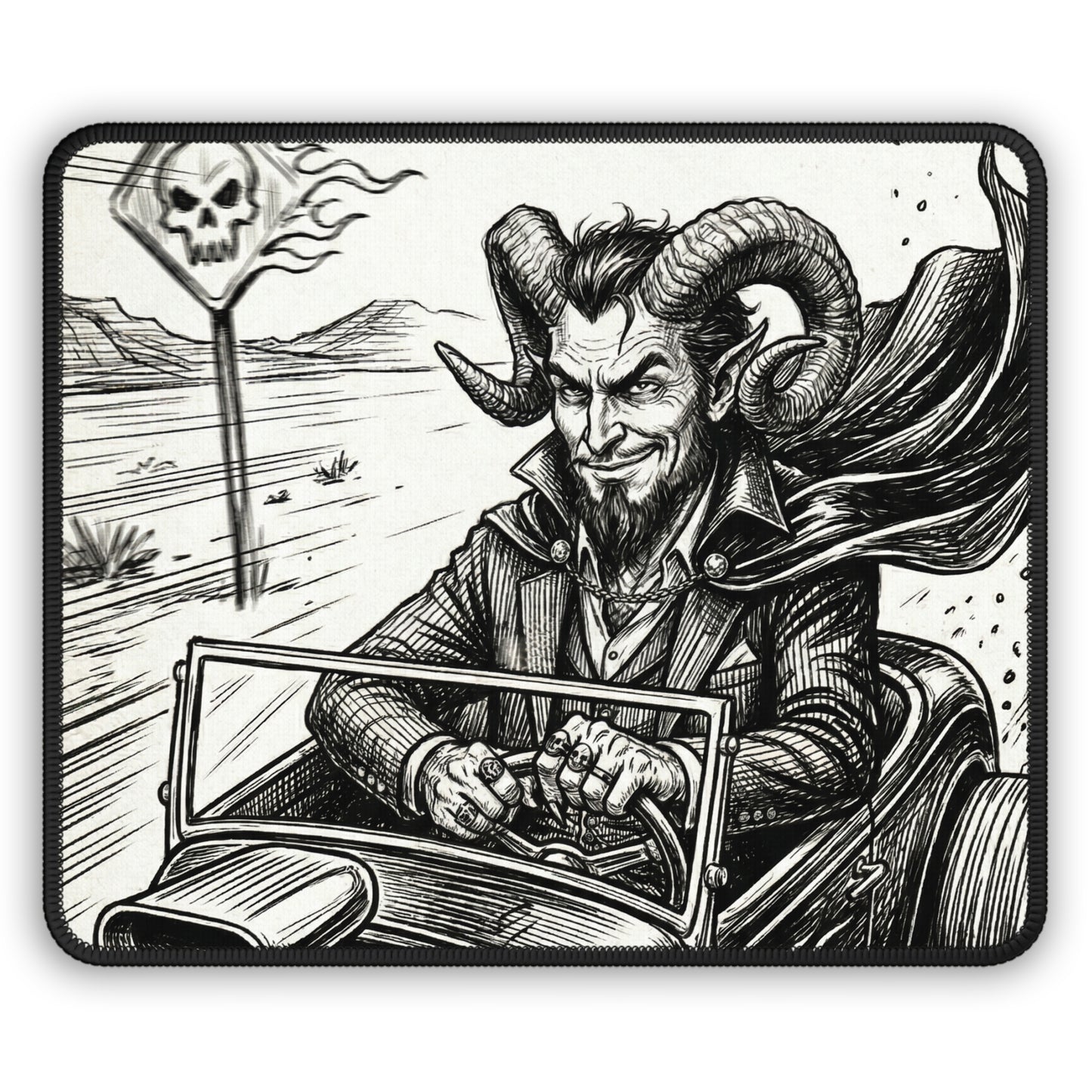 BLZB - HotRod - Devil Driver Gaming Mouse Pad — Gothic Skull Road Trip Desk Mat