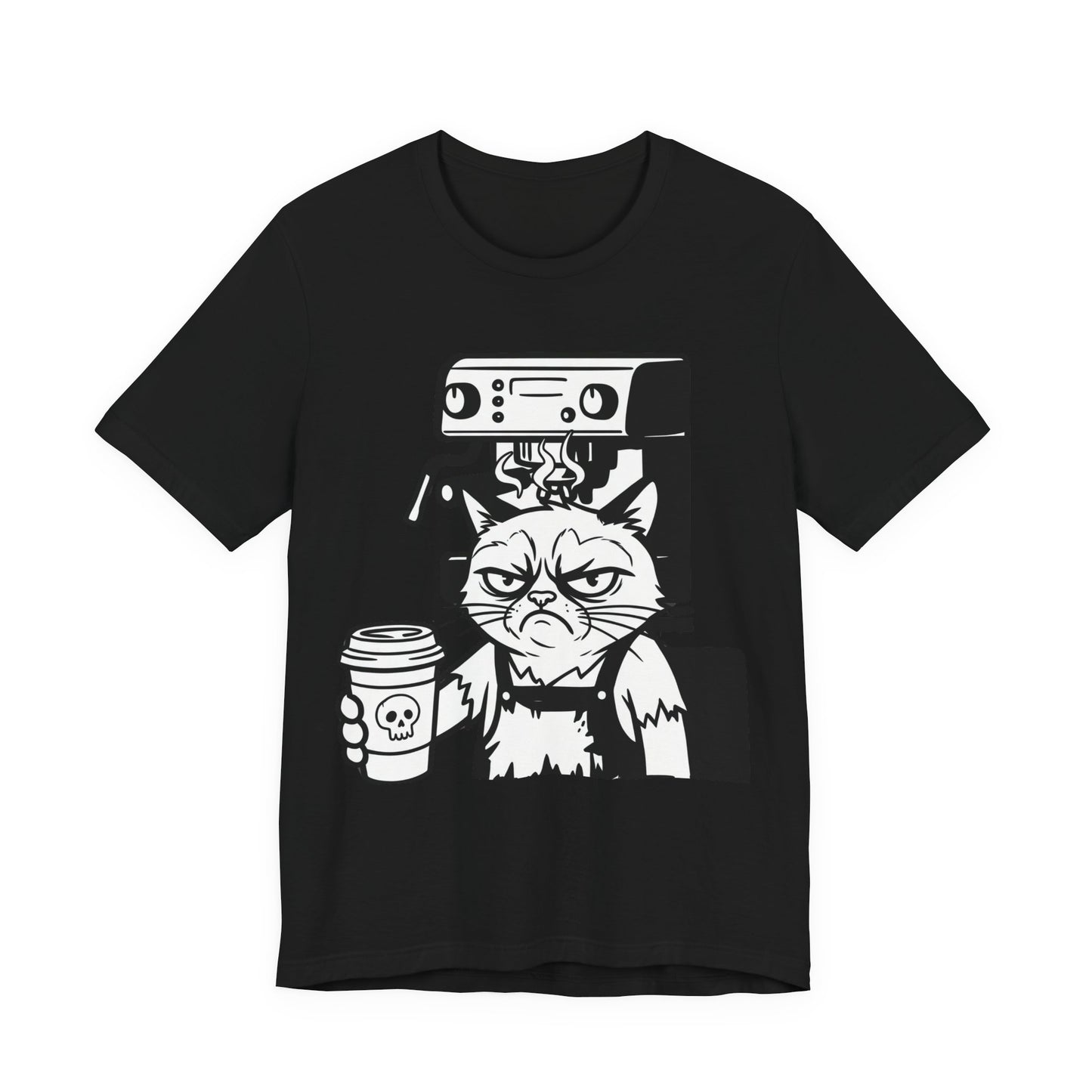 VOID - Annoyed Cat Coffee Tee — Funny Sarcastic Cat Barista Shirt with Coffee & Espresso Machine