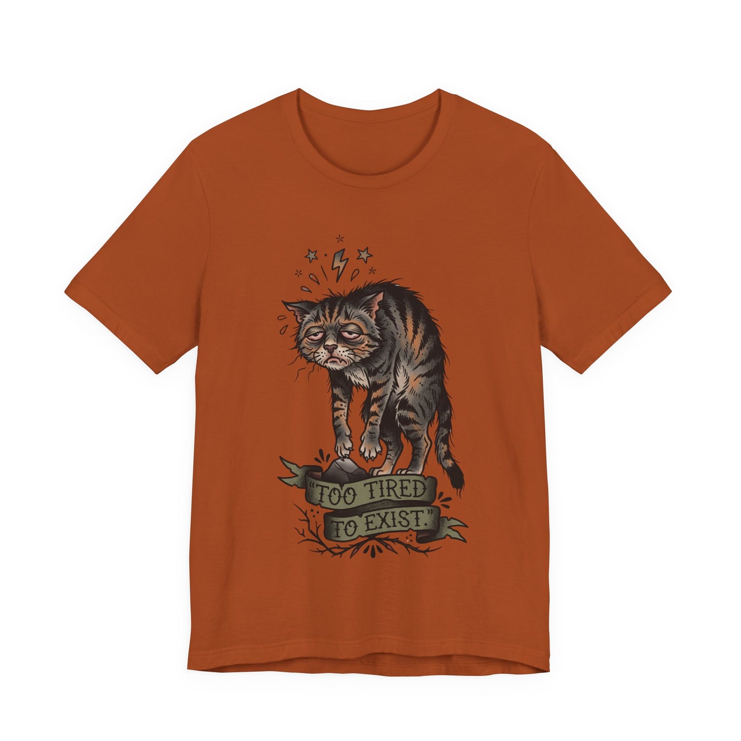 VOID - Too Tired to Exist Cat T‑Shirt — Funny Goth Sleepy Cat Tee