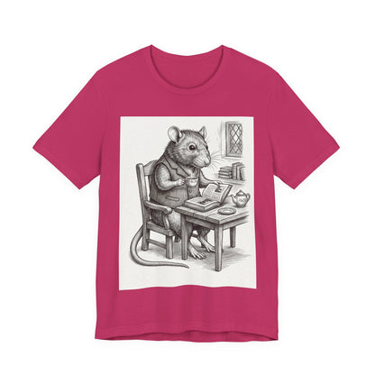 Ratney - "Cup of Tea & A Good Book" - Rodent Scholar T‑Shirt — Vintage Style Illustration of a Reading Rat with Tea