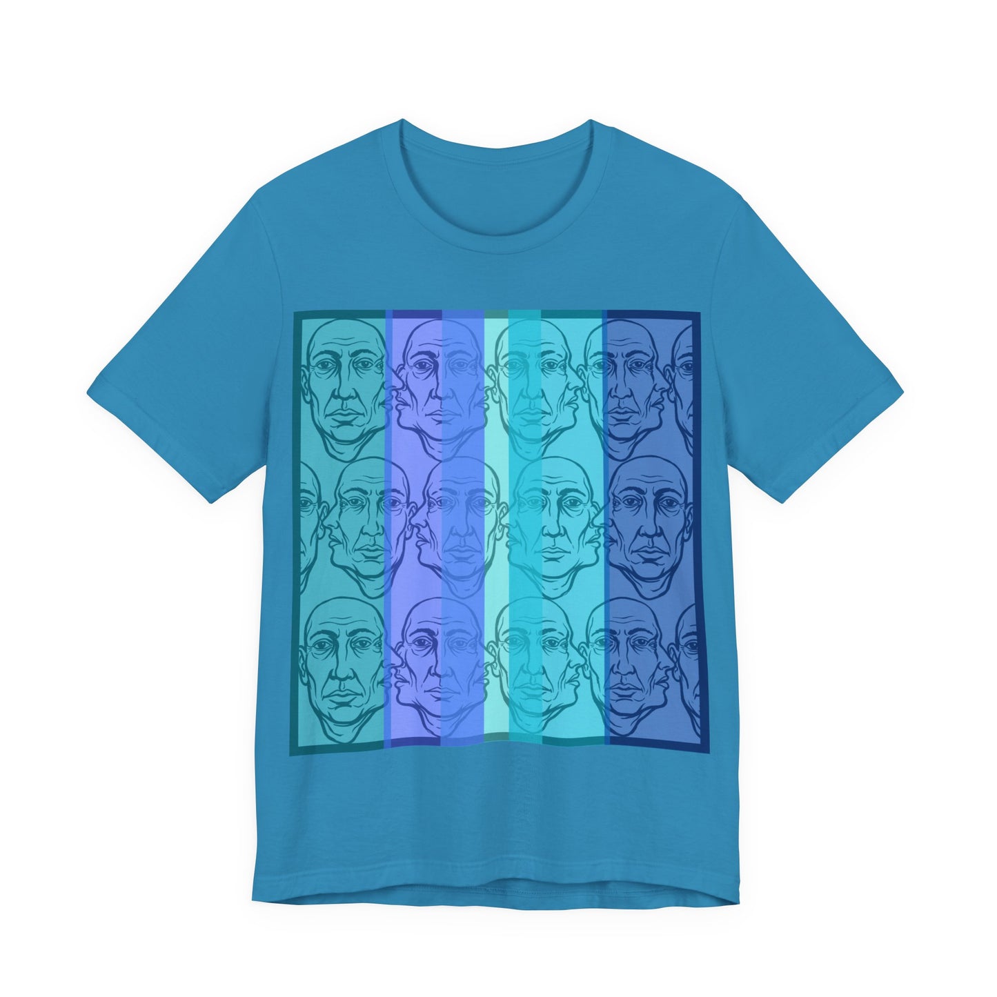 HotGossip - Blue - Pop Art Faces Tee — Blue Gradient Repeated Portrait Graphic T-Shirt