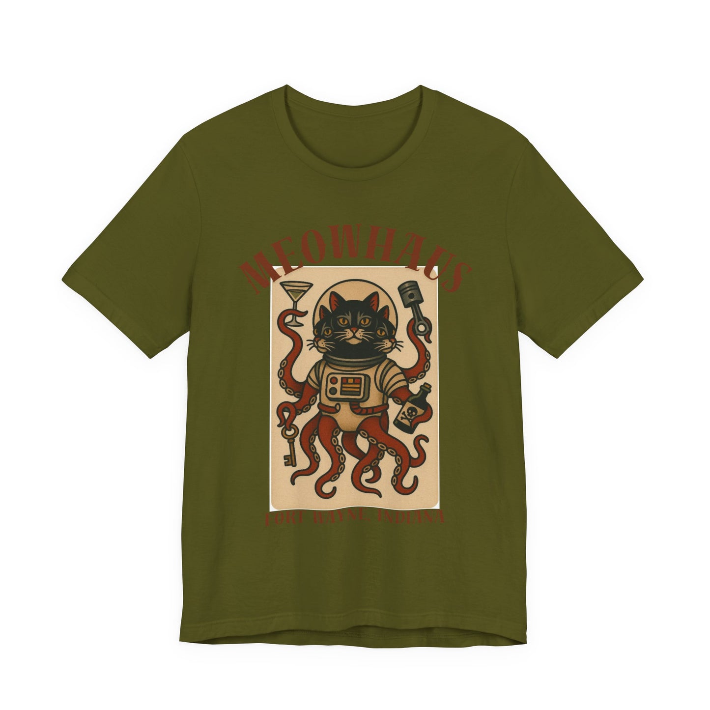 Alien Cat Astronaut Vintage Tattoo Tee – Sci‑Fi Cat Octopus T‑Shirt (Fort Wayne, Indiana)