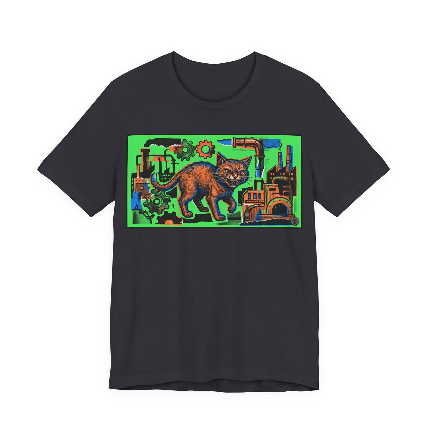 Industrial Cat - Green Collage Poster Graphic Tee – Steampunk Factory Design