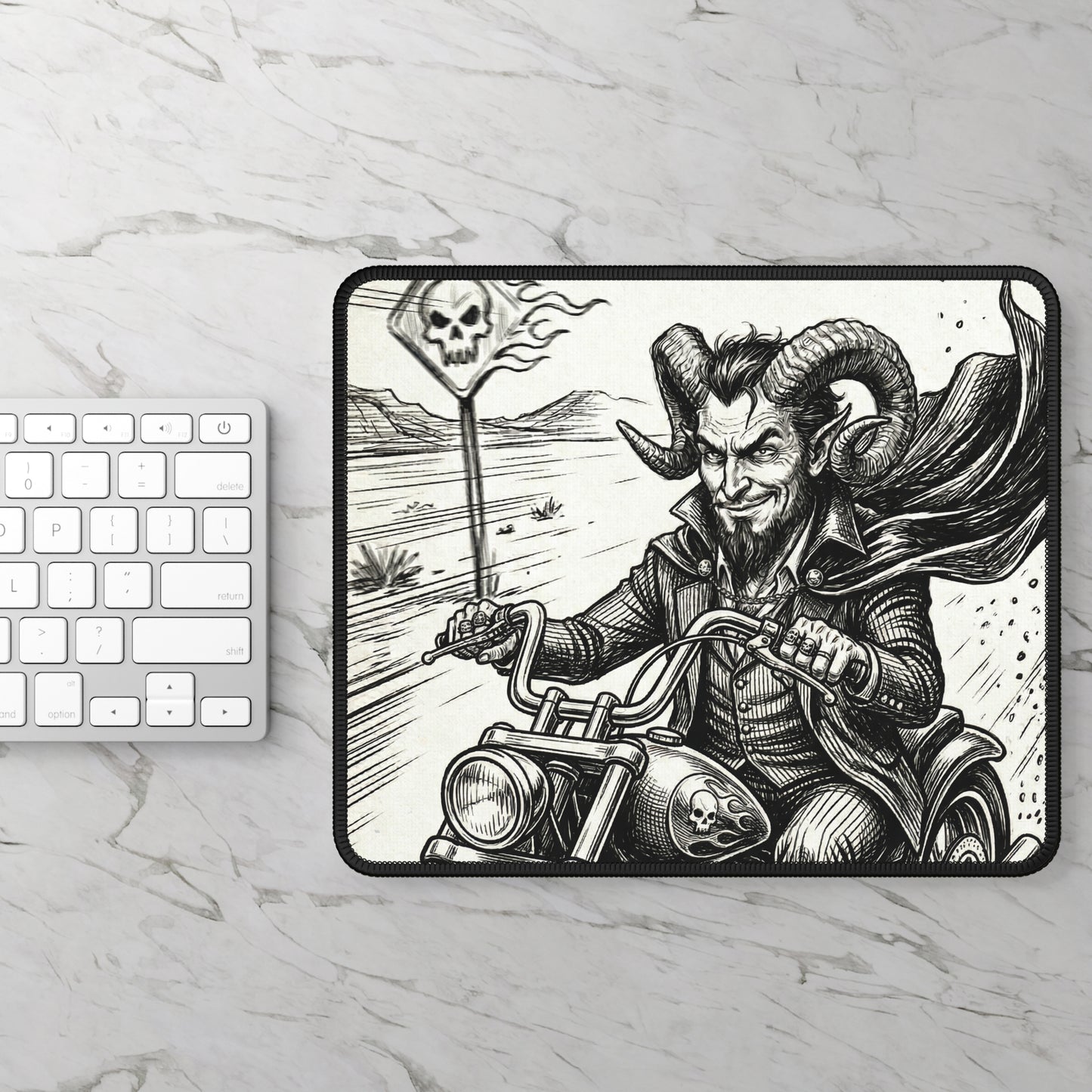BLZB - Motorcycle - Devil Biker Harley Gaming Mouse Pad — Gothic Skull Rider Desk Mat