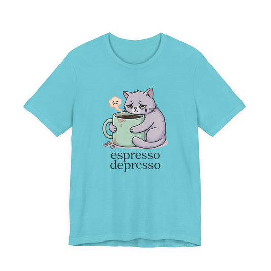 VOID - Espresso Depresso Cat T-Shirt — Cute Sad Cat Coffee Tee