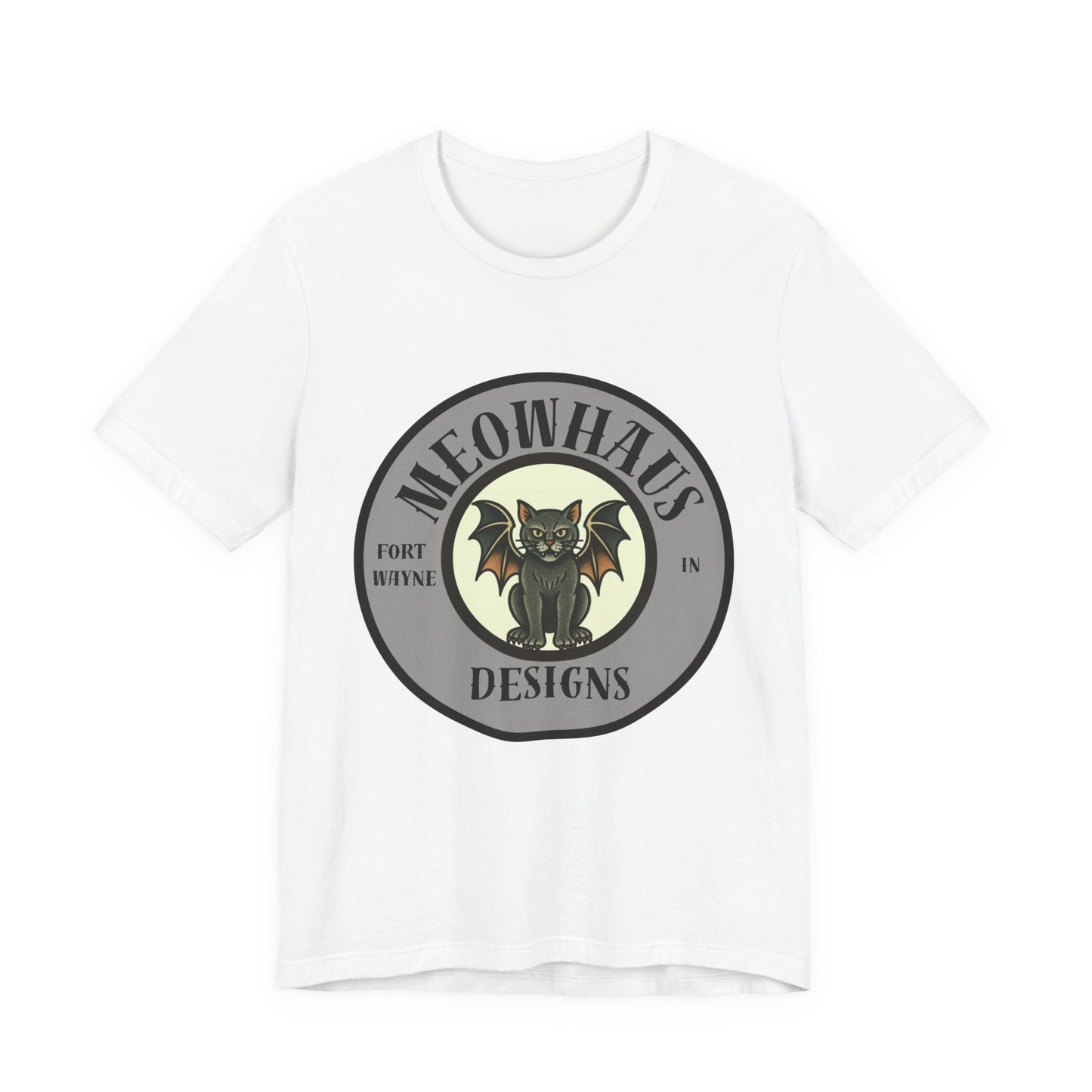 MHD Emblem - Grey Circle - Vintage Tattoo Meowhaus Designs Bat Cat Logo Tee