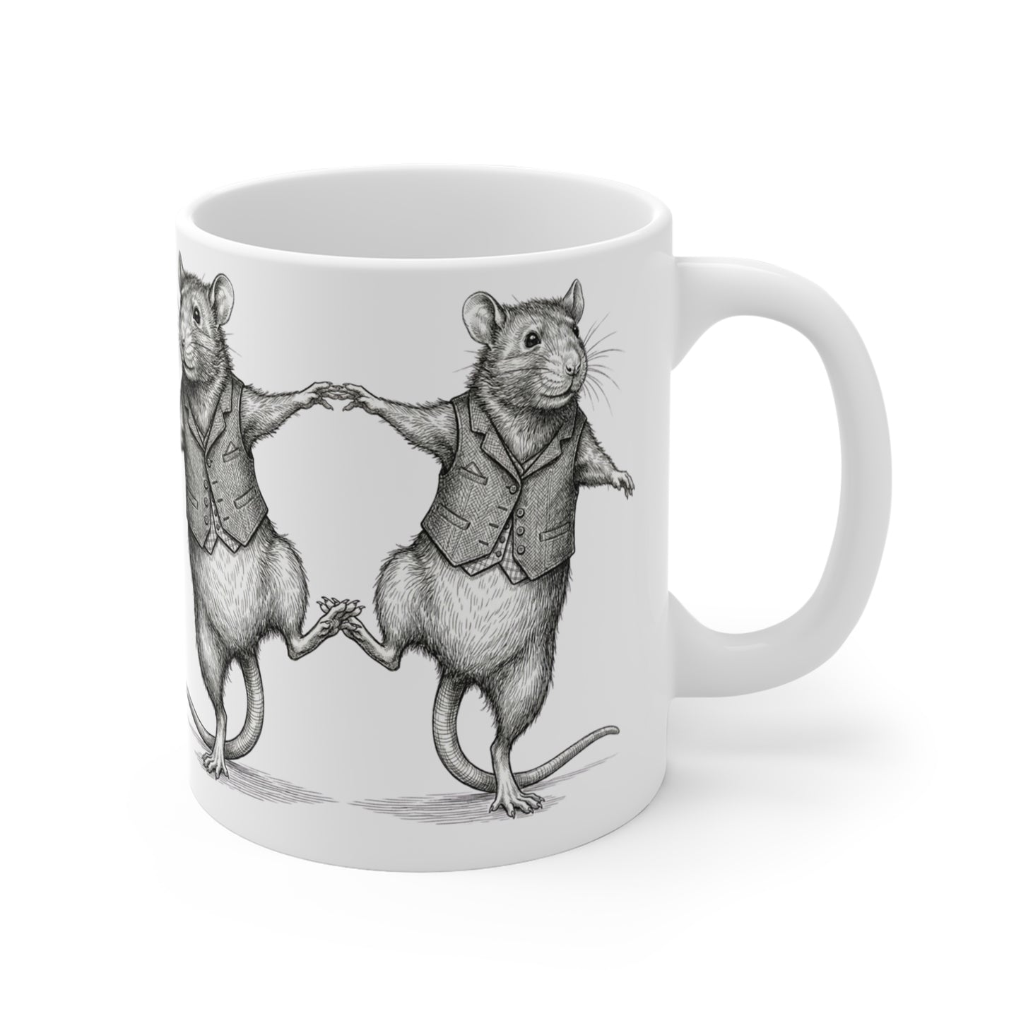 Ratney - Just A Little Dance - 11oz Mug Ambi Handle - Cute Adorable Dancing Rats – Whimsical Vintage Rodent Illustration