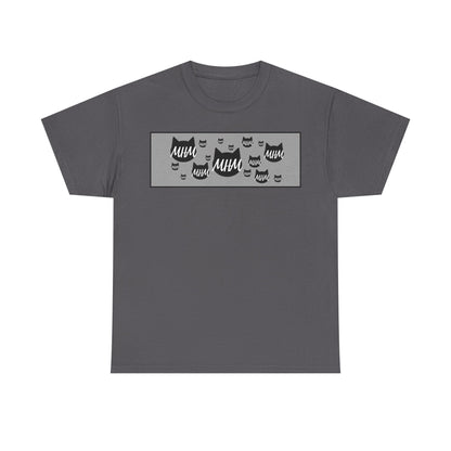 MHM - Logo w/ Grey Stripe - Scattered Cat Faces Graphic Tee