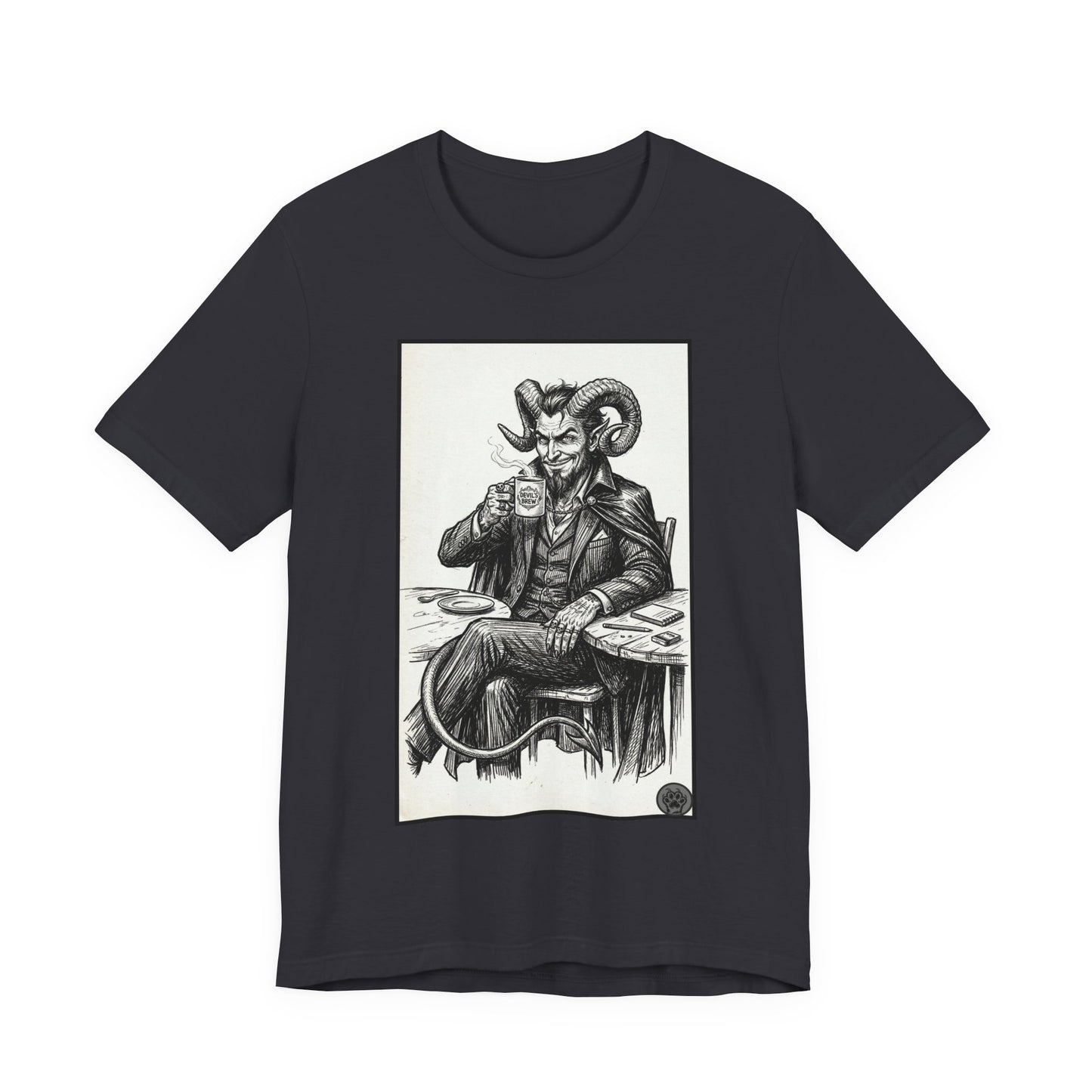 Devil's Brew - Coffee - Devil in a Suit Graphic Tee — Vintage Demon Illustration T-Shirt