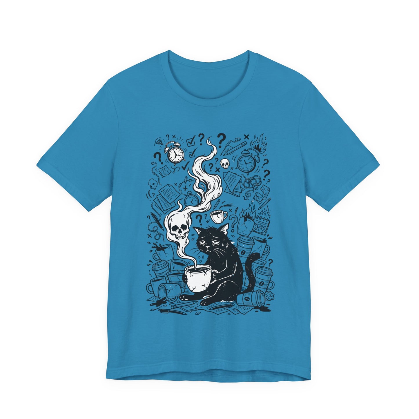 VOID - Mystic Black Cat Tee — Witchy Cat with Coffee Graphic T-Shirt