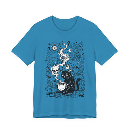 VOID - Mystic Black Cat Tee — Witchy Cat with Coffee Graphic T-Shirt