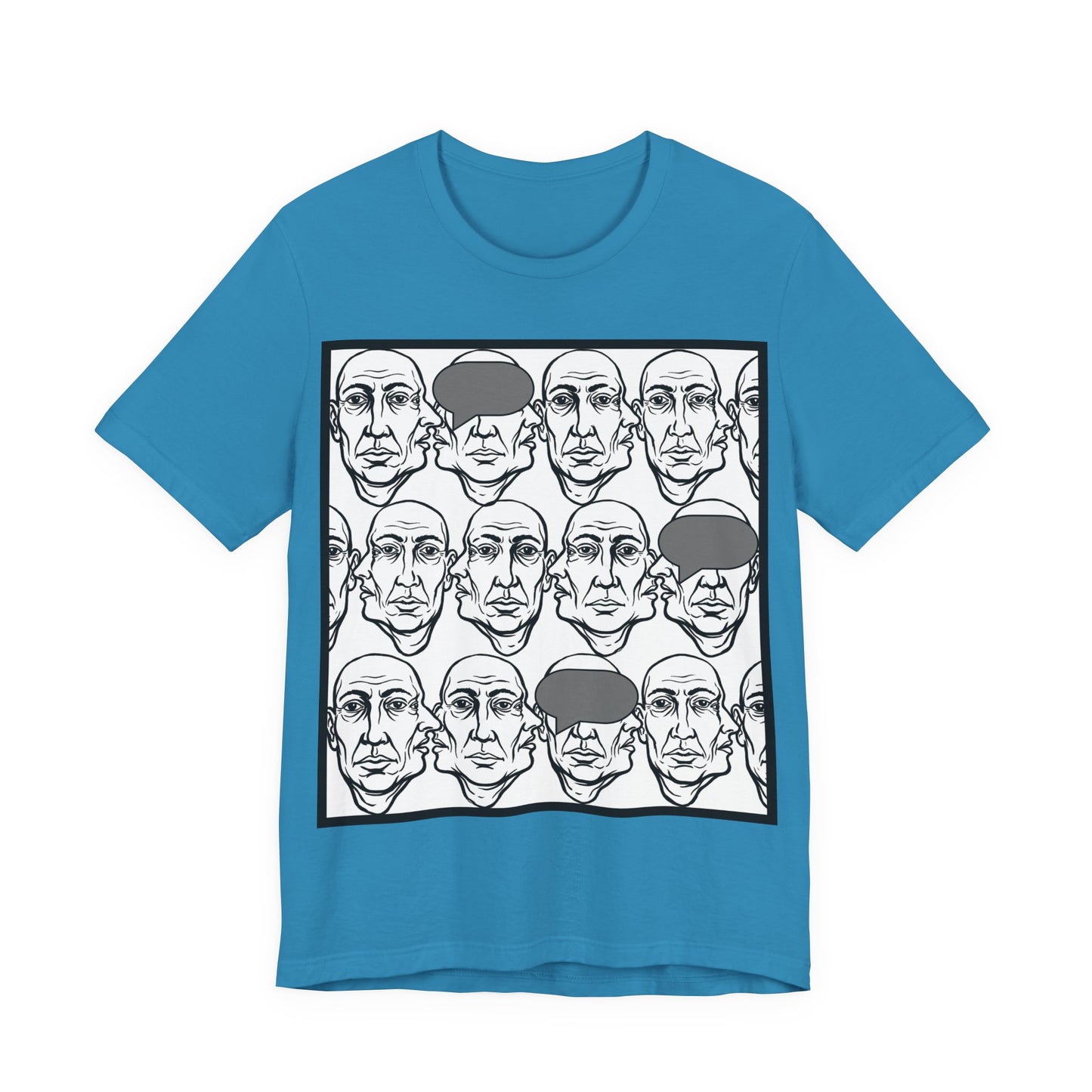 HotGossip - BlindedByGossip - Abstract Faces Pattern T-Shirt — Monochrome Repeating Portrait Graphic Tee
