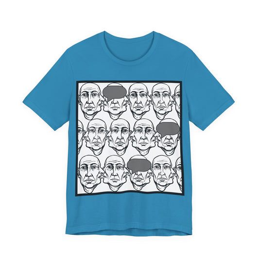 HotGossip - BlindedByGossip - Abstract Faces Pattern T-Shirt — Monochrome Repeating Portrait Graphic Tee