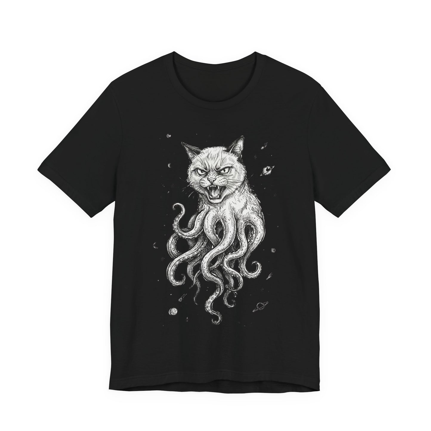AlienCat In Space! - Cat-Octopus Hybrid Tee — Surreal Space Graphic T-Shirt