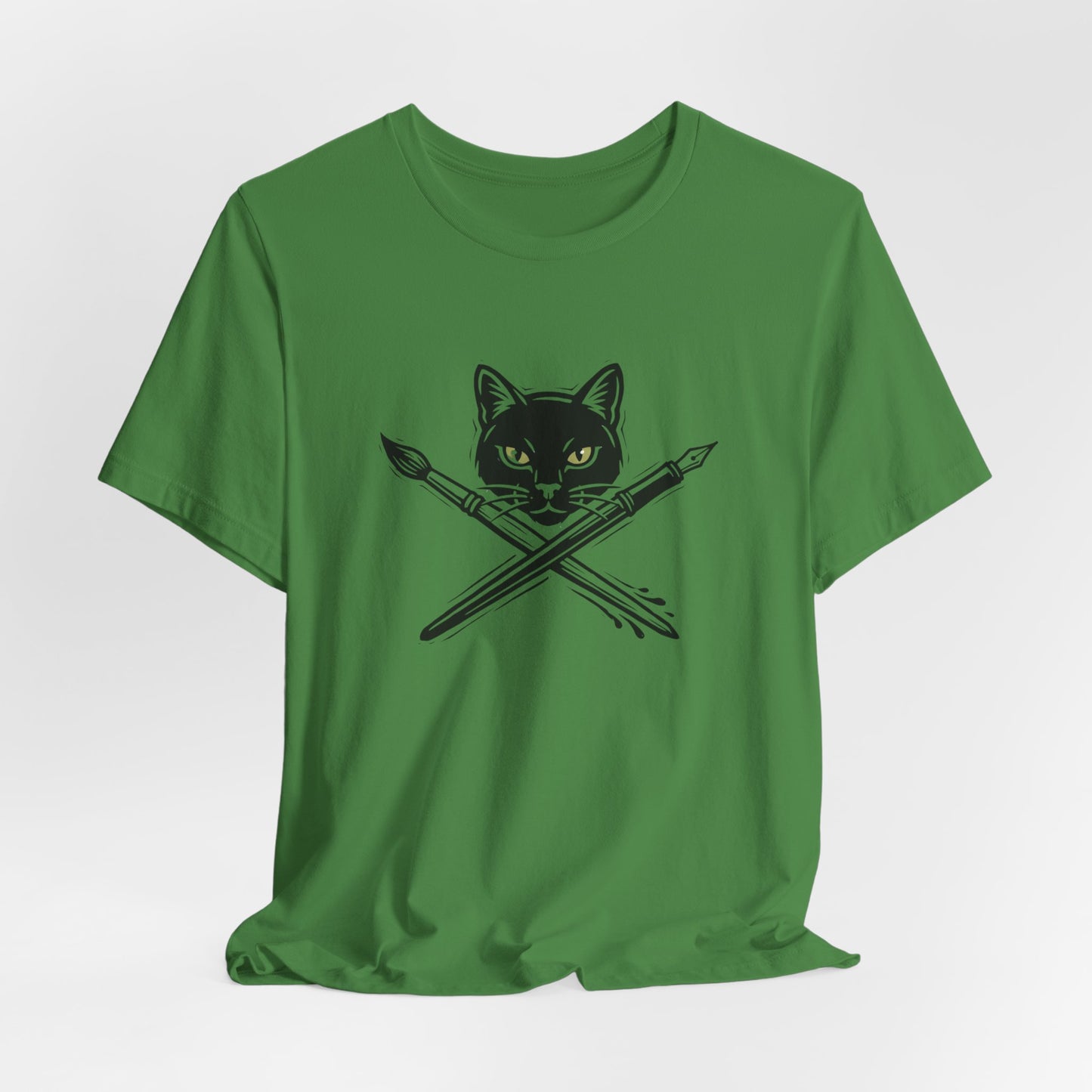 Creative Cat Version 2 - Artist Cat T-Shirt — Black Cat with Crossed Paintbrushes Graphic Tee