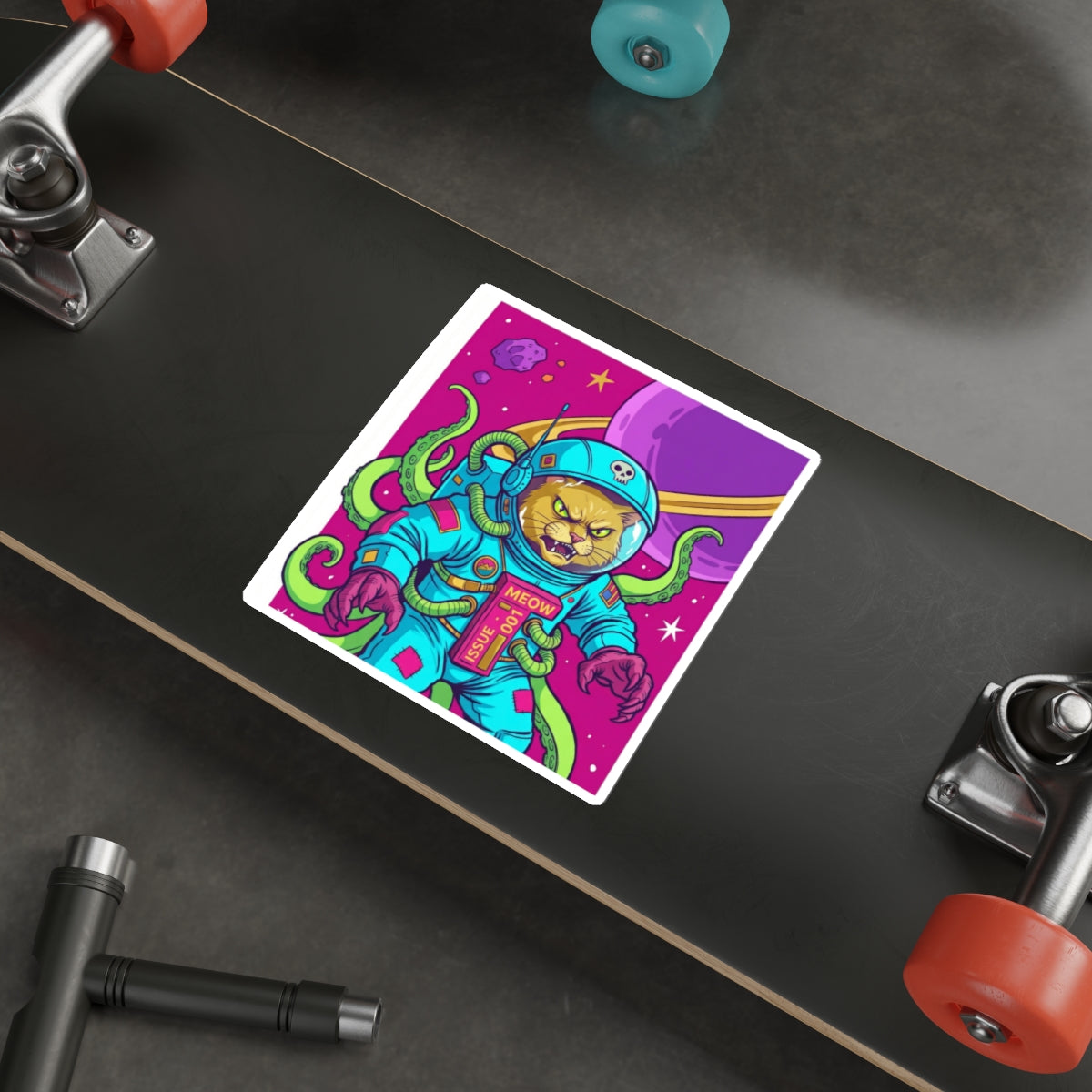 AlienCat Astronaut - Full Color Cat Die-Cut Sticker — Retro Space Kitty Design
