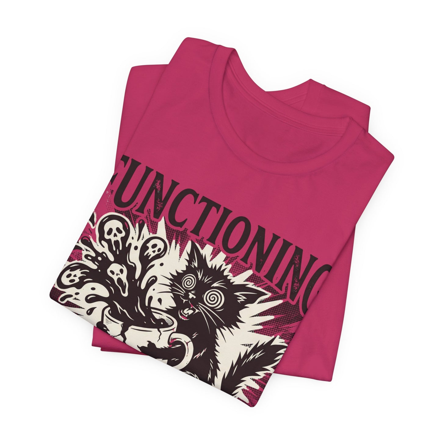 VOID - “Functioning Is A Strong Word” Cat Graphic Tee — Funny Coffee & Mental Health T-Shirt