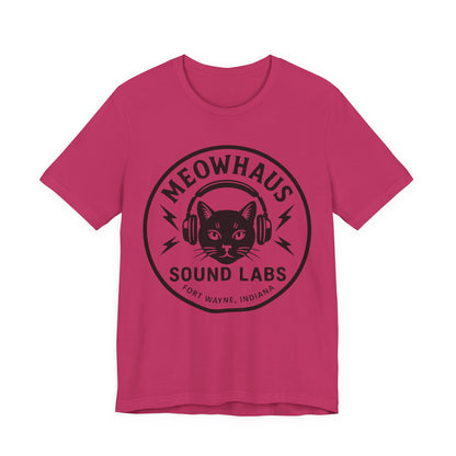 Meowhaus Sound Labs Cat Logo Tee - Large Clear Logo - Fort Wayne Indiana Audio Sound Music Recording Production Studio
