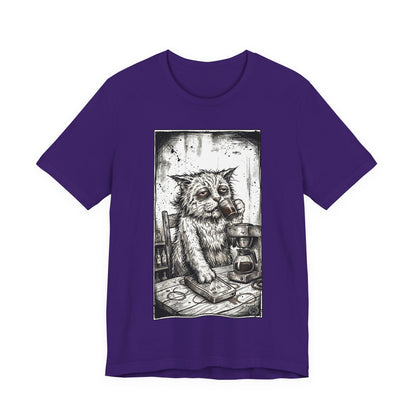 Scraps "GFM" - Cat Drinking Coffee T-Shirt — Tired Depressed Cat Graphic Tee