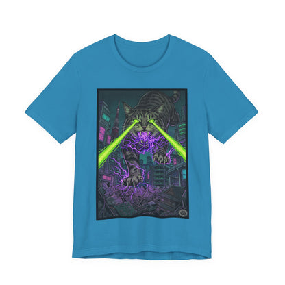 City Cat Attacks! - Multicolored Magic T‑Shirt — Neon Sci‑Fi Alley Graphic Tee