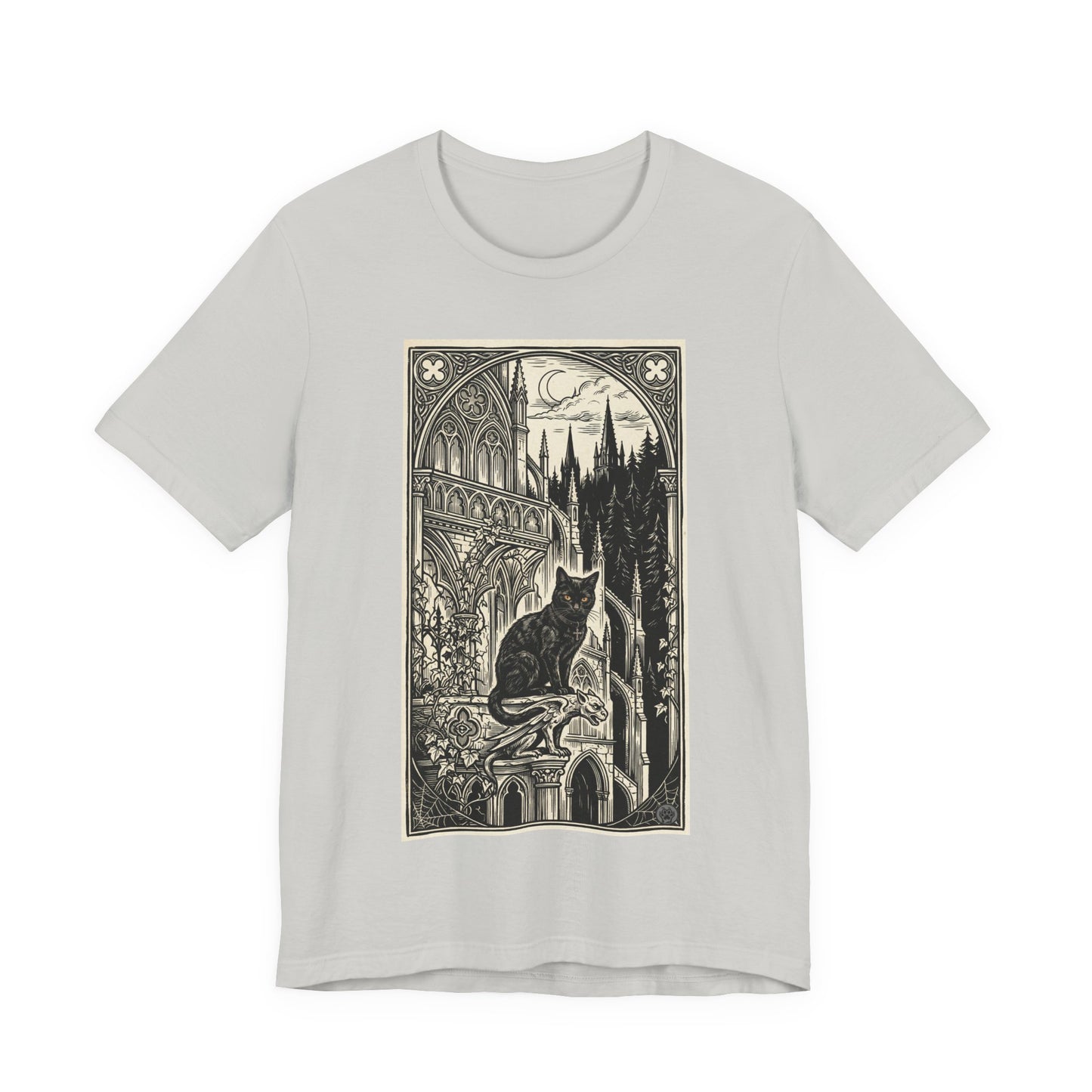 DarkArts Collection - Cat Vertical - Gothic Black Cat T-Shirt — Midnight Cathedral Illustration Tee