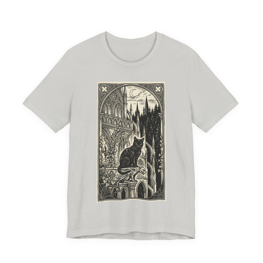 DarkArts Collection - Cat Vertical - Gothic Black Cat T-Shirt — Midnight Cathedral Illustration Tee