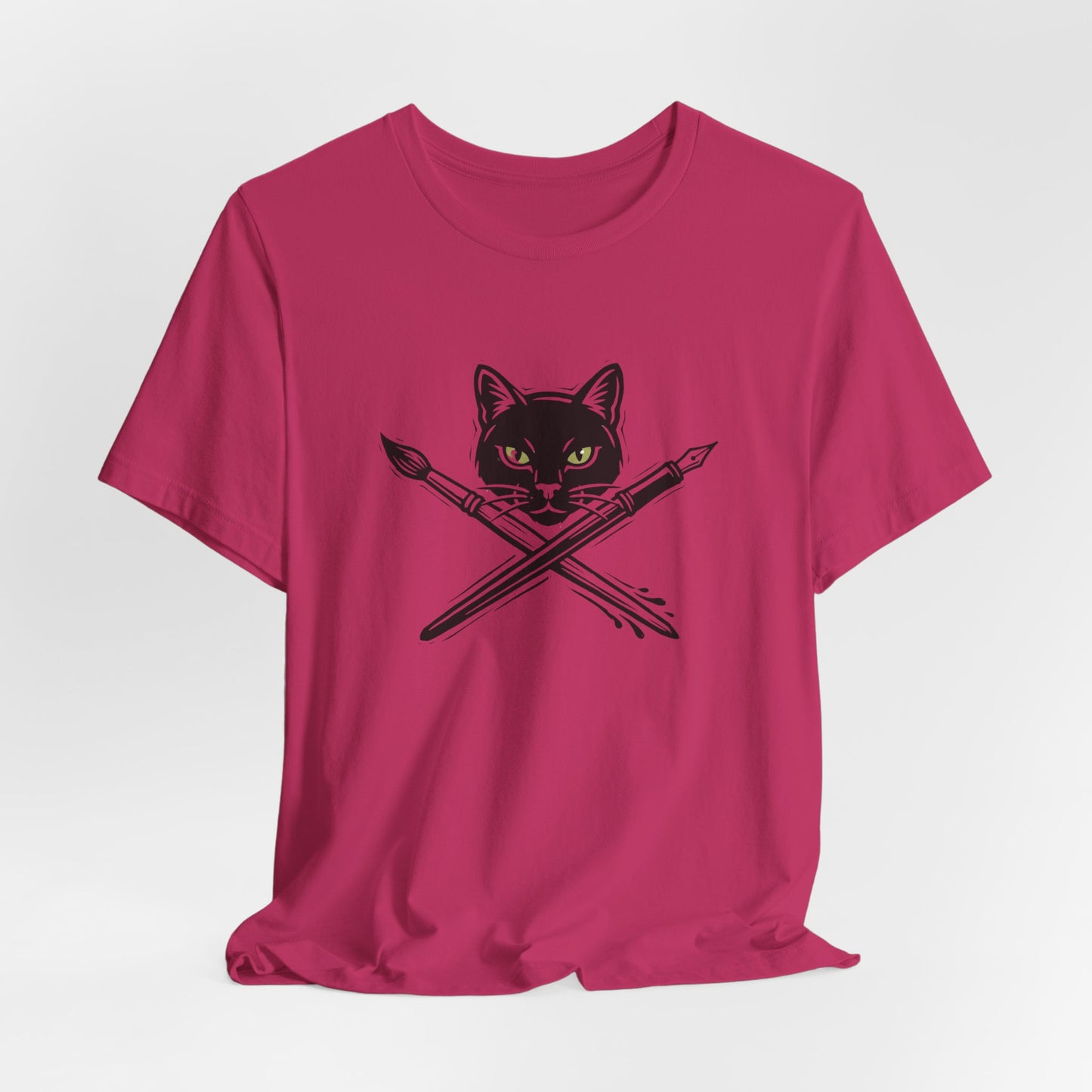 Creative Cat Version 2 - Artist Cat T-Shirt — Black Cat with Crossed Paintbrushes Graphic Tee