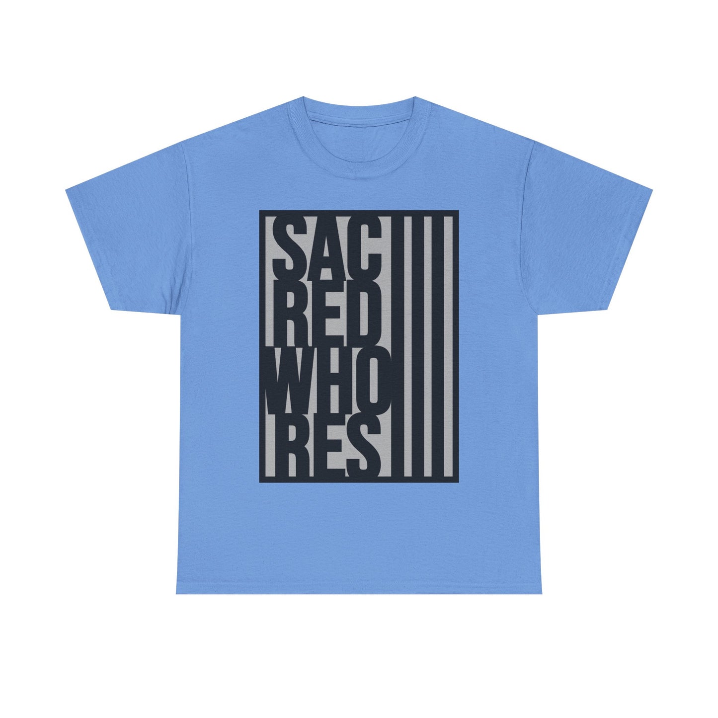 Sacred Whores - Graphic Tee — Bold Vertical Text Black T‑Shirt