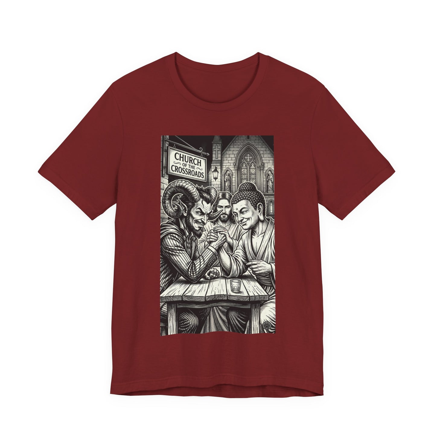 Crossroads T-Shirt — Religious Humor Satirical Arm Wrestling Graphic Tee