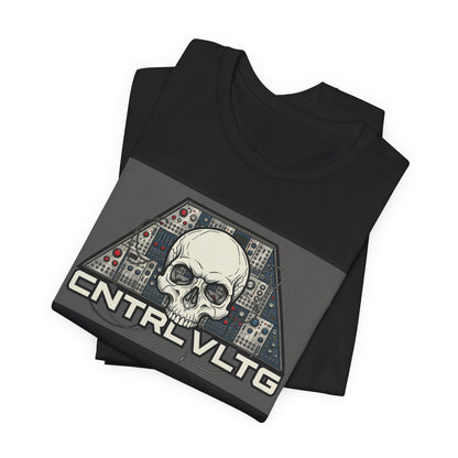 CV Control Voltage - TriBase Grey - Skull Modular Synth Analog Circuit 'CNTRL VLTG' Graphic Tee - Retro Tech Skull T-Shirt