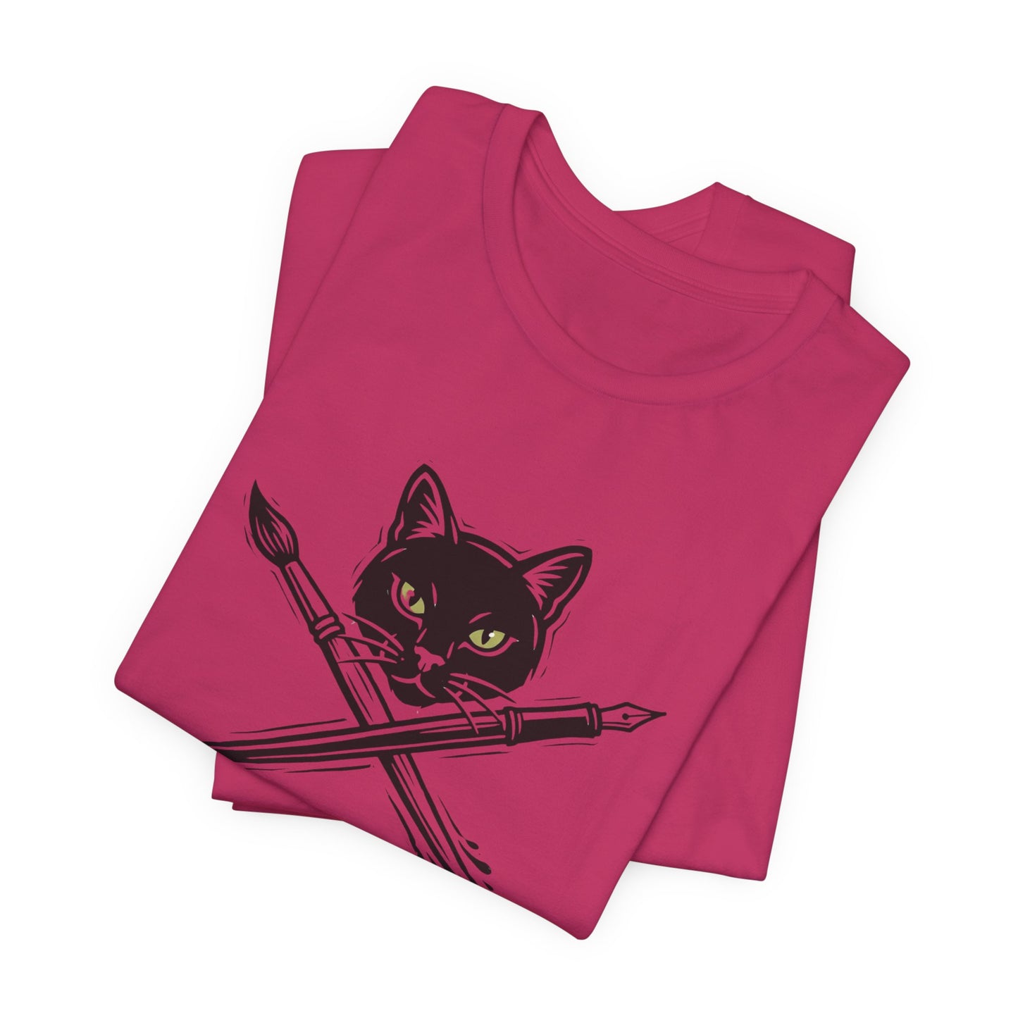 Creative Cat Version 2 - Artist Cat T-Shirt — Black Cat with Crossed Paintbrushes Graphic Tee