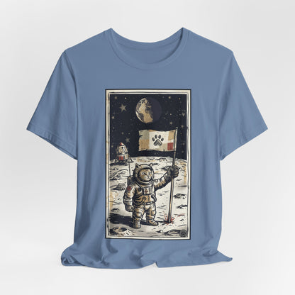 SpaceCat - Conquers The Moon! - Astronaut Cat Moon T-Shirt — Vintage Styled Space Kitty Flag Tee